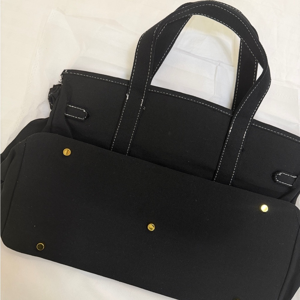 The Boatkin Canvas Tote Bag - Vintage Stylish Spacious in Black w/ Gold Buckle - Picture 3 of 5